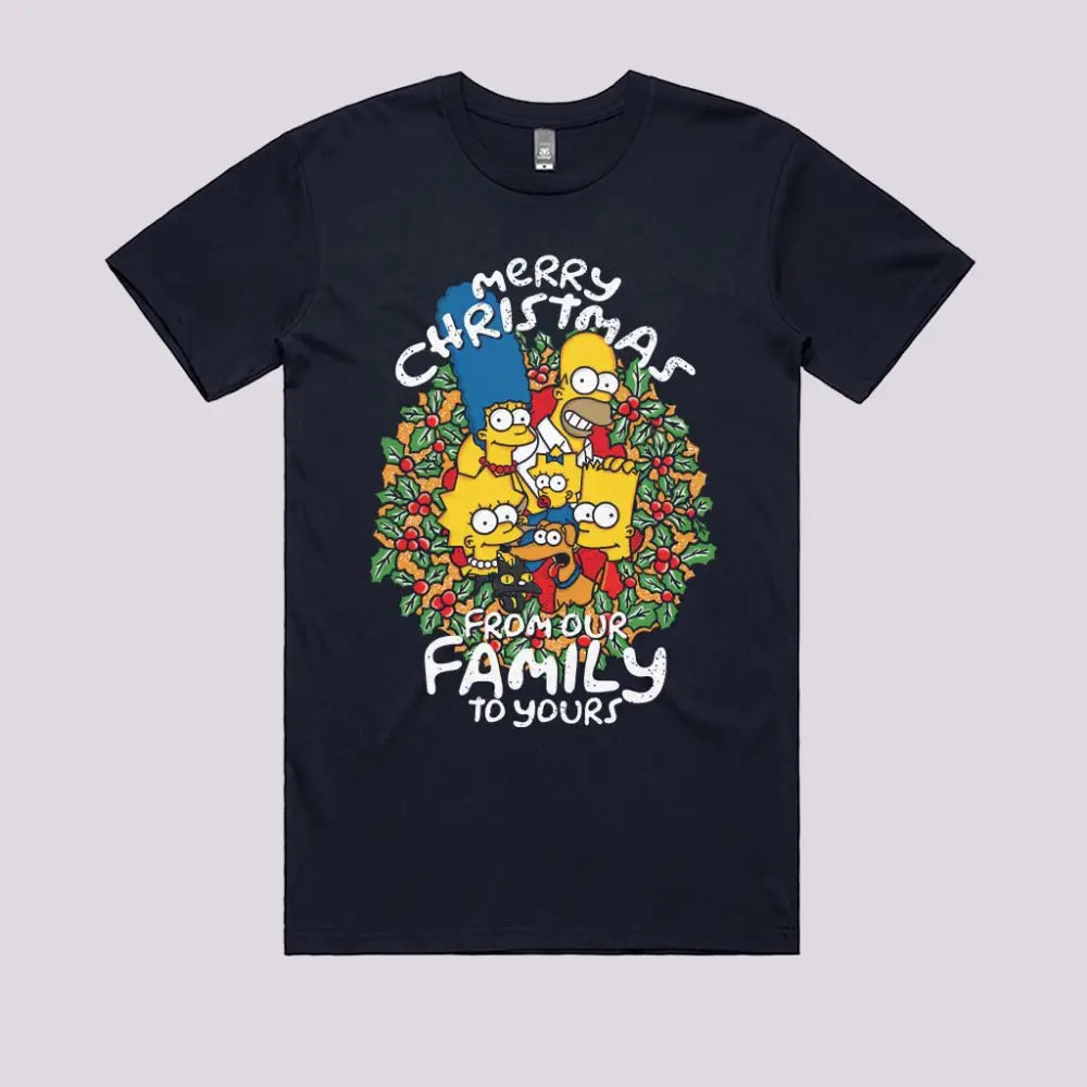 Cartoon Christmas Greetings T-Shirt Mens / Navy Xs Adult Tee