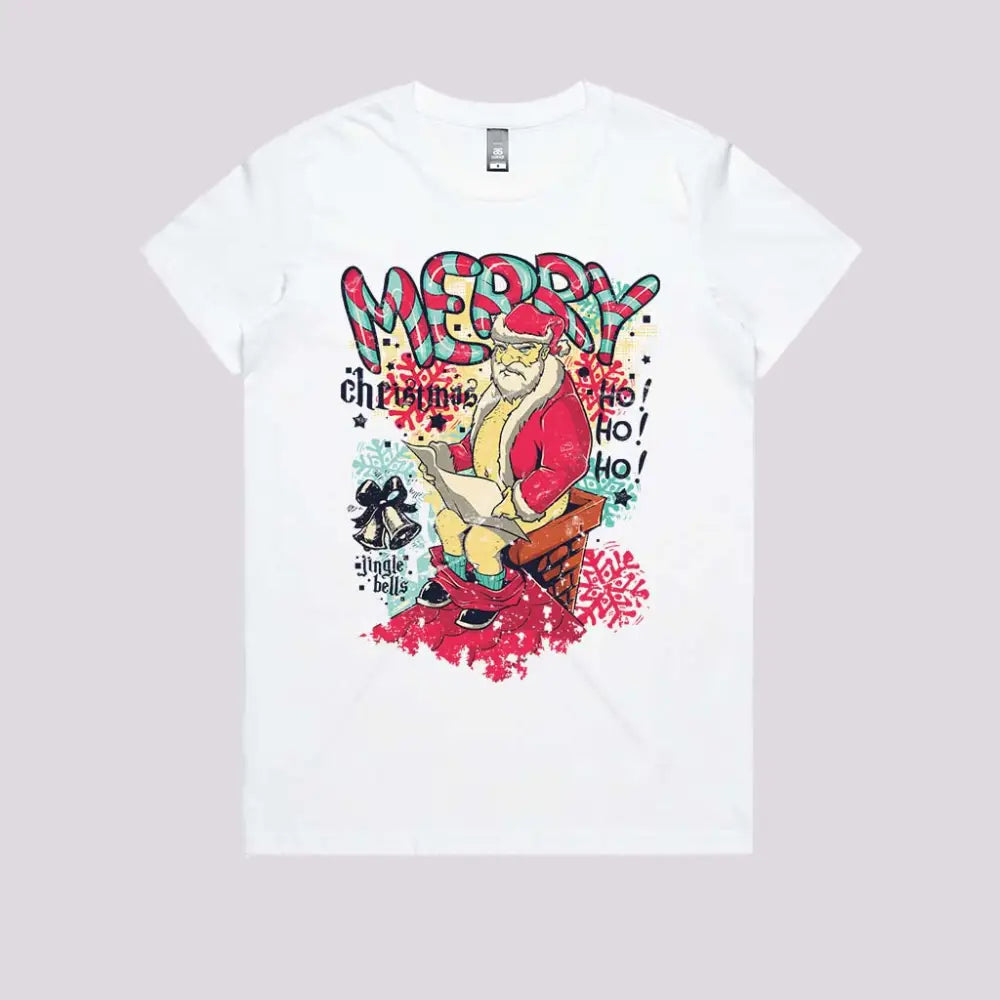 Naughty Santa T-Shirt Womens / White Xs Adult Tee