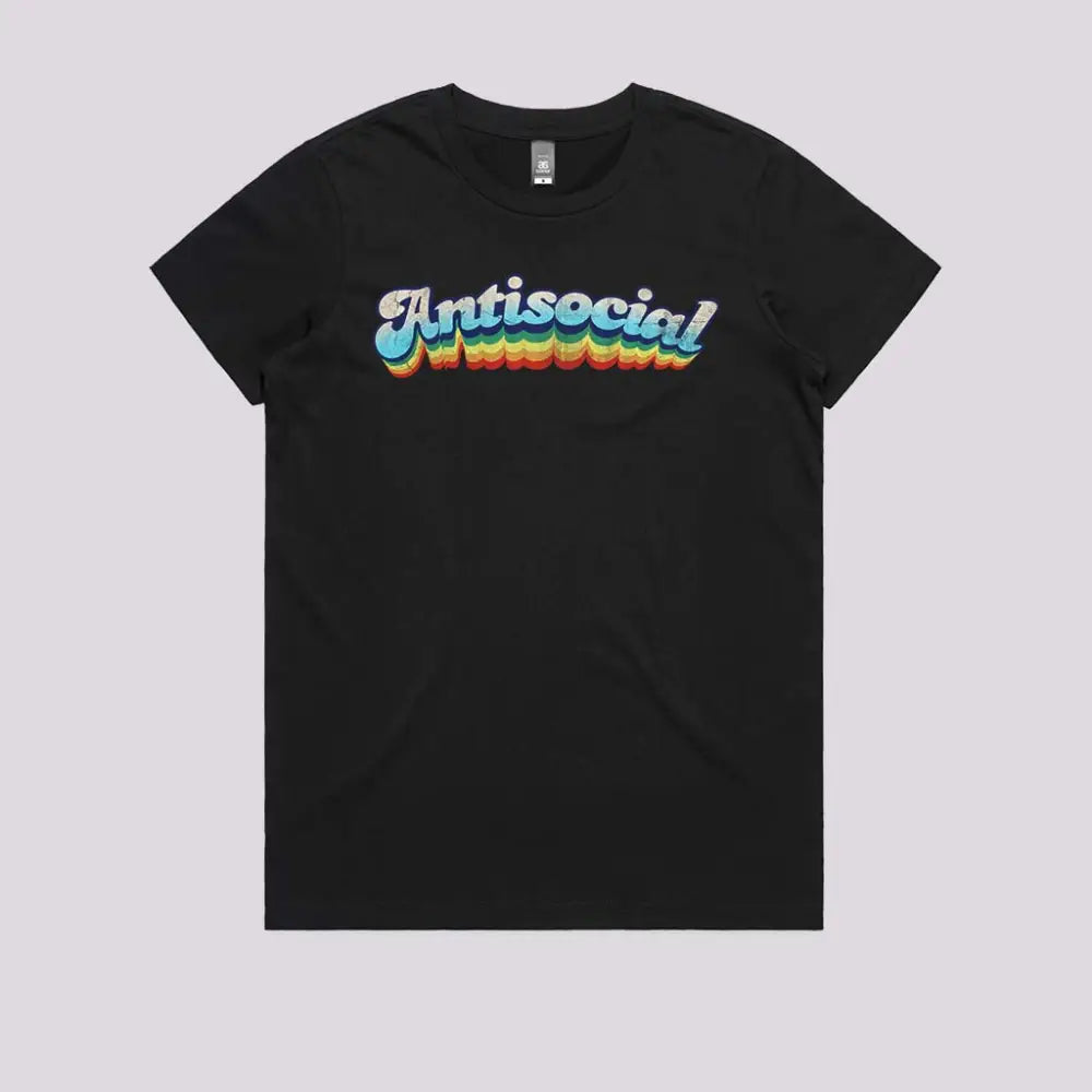 Retro Antisocial T-Shirt Womens / Black Xs Adult Tee