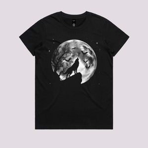 Spooky Wolf and Moon Graphic Tee
