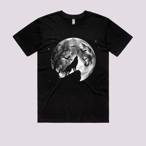 Spooky Wolf and Moon Graphic Tee