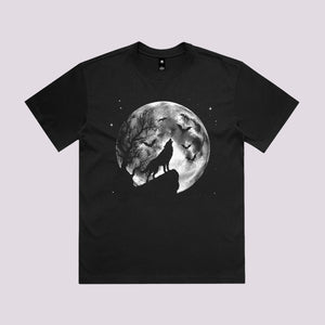 Spooky Wolf and Moon Graphic Tee