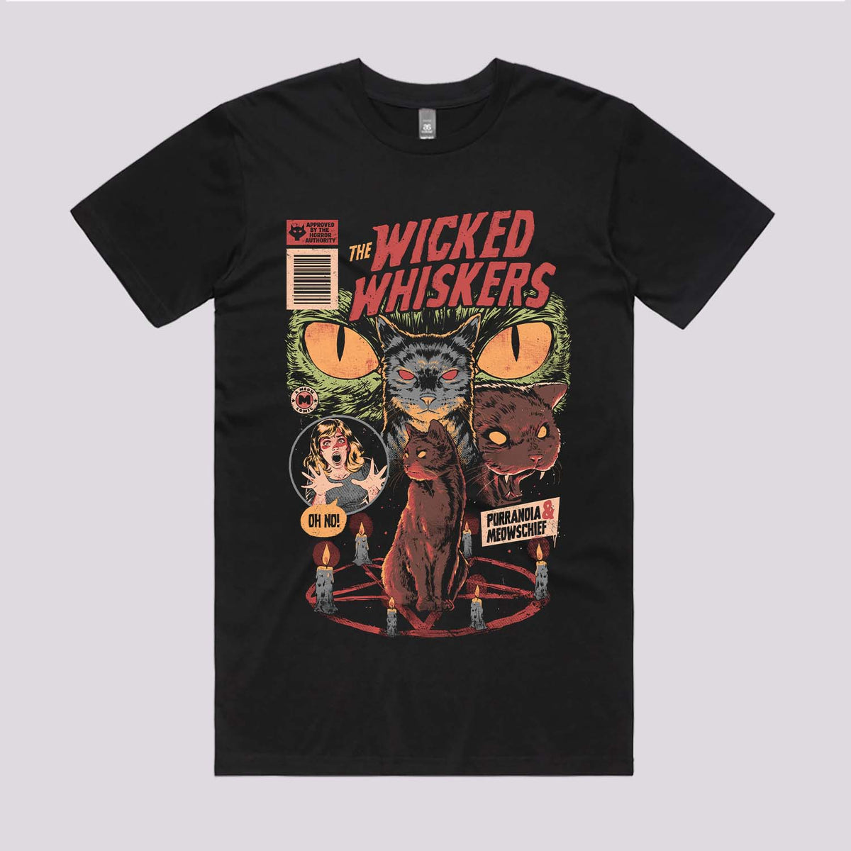 Wicked Whiskers T-Shirt | Cool Horror Cats T-Shirts