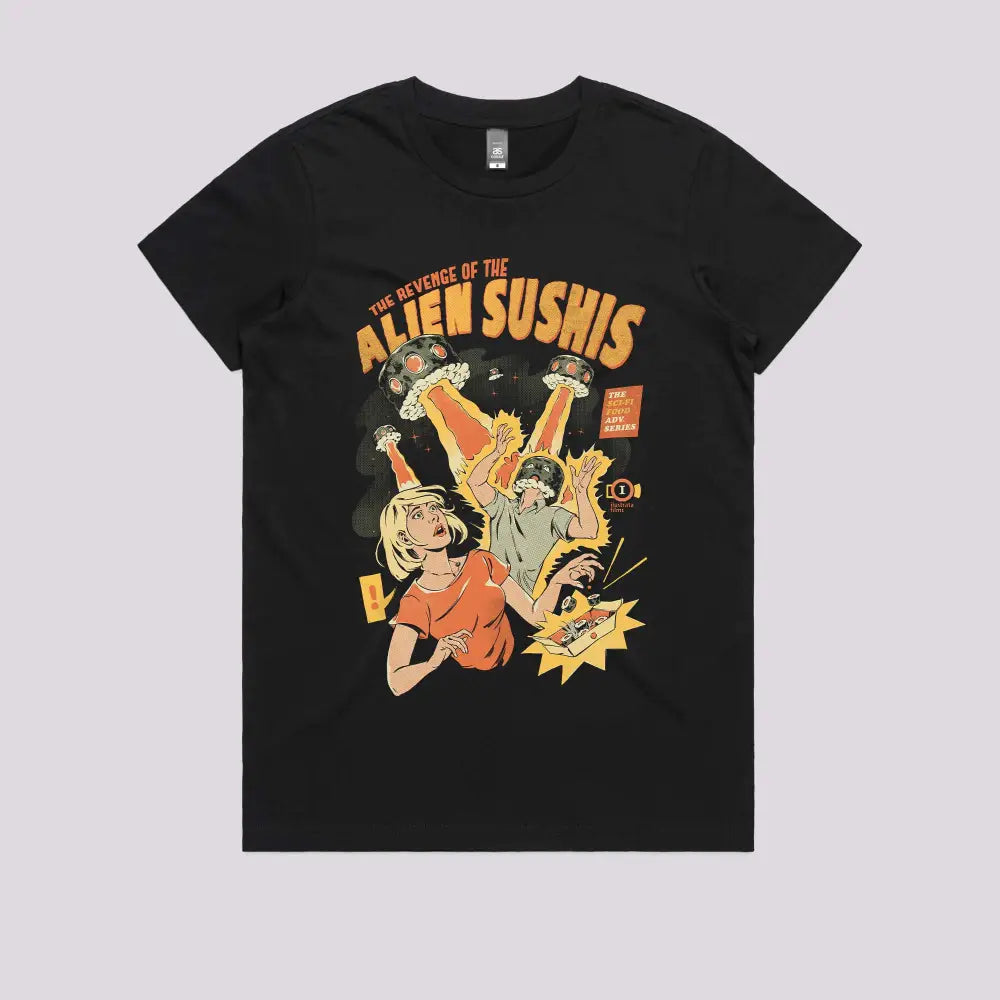 Alien Sushi T-Shirt Womens / Black Xs Adult Tee