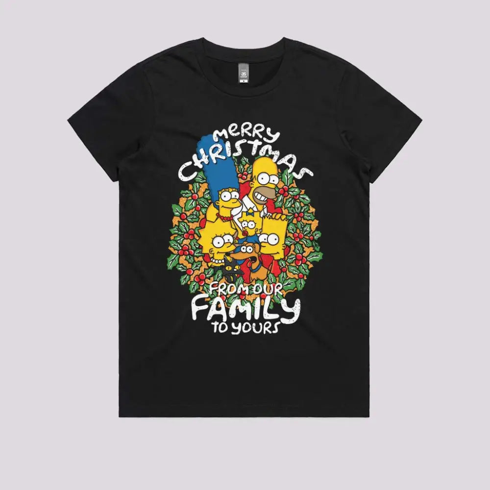 Cartoon Christmas Greetings T-Shirt Womens / Black Xs Adult Tee