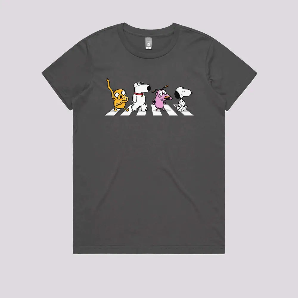 Dogs On Abbey Road T-Shirt Womens / Charcoal Xs Adult Tee