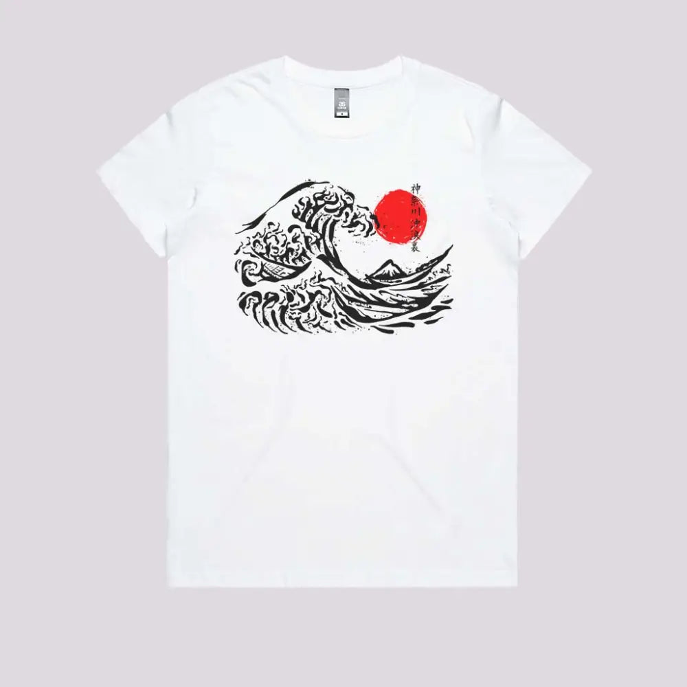 Great Wave Off Kanagawa Ink T-Shirt Womens / White Xs Adult Tee