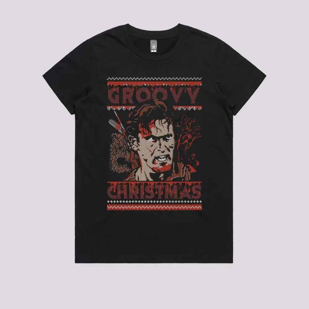 Groovy Christmas T-Shirt Womens / Black Xs Adult Tee