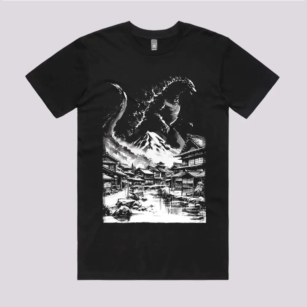 King Kaiju in Japanese Village T-Shirt | Cool T-Shirts Australia
