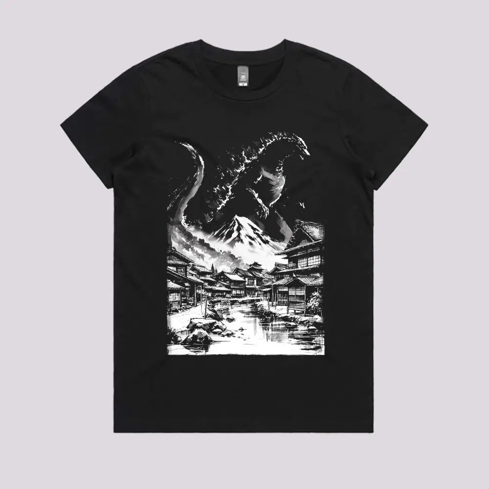 King Kaiju in Japanese Village T-Shirt | Cool T-Shirts Australia