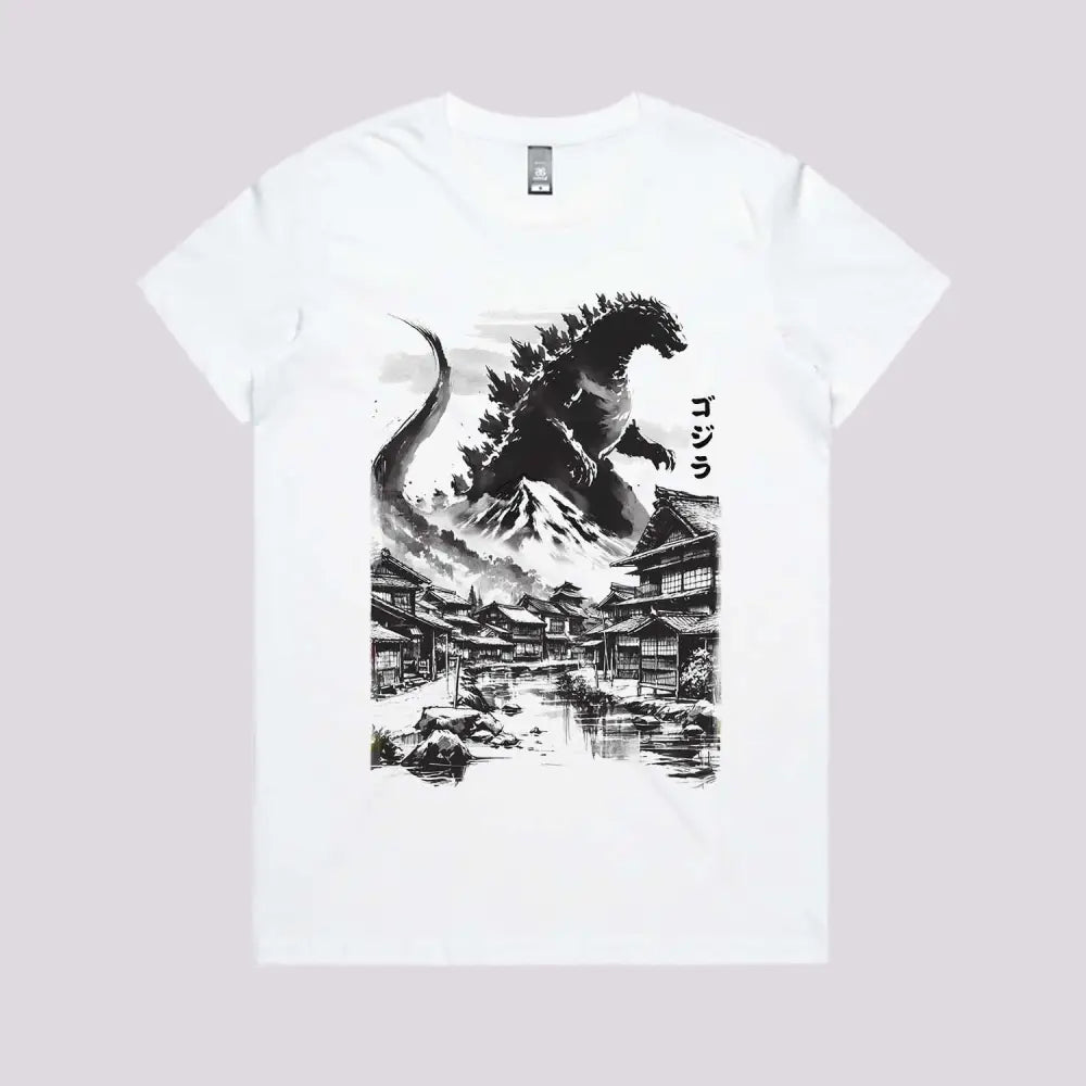 King Kaiju in Japanese Village T-Shirt | Cool T-Shirts Australia