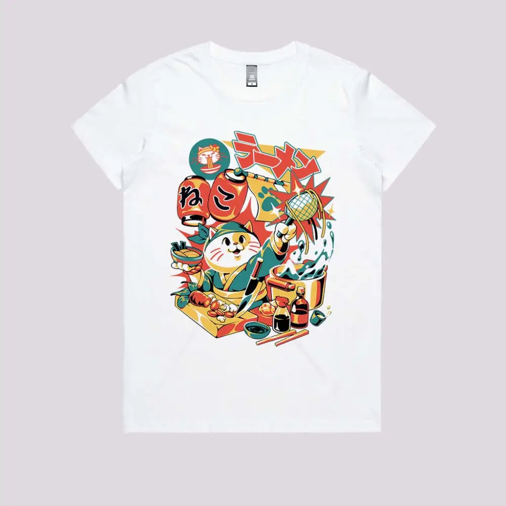 Neko Ramen T-Shirt Womens / White Xs Adult Tee