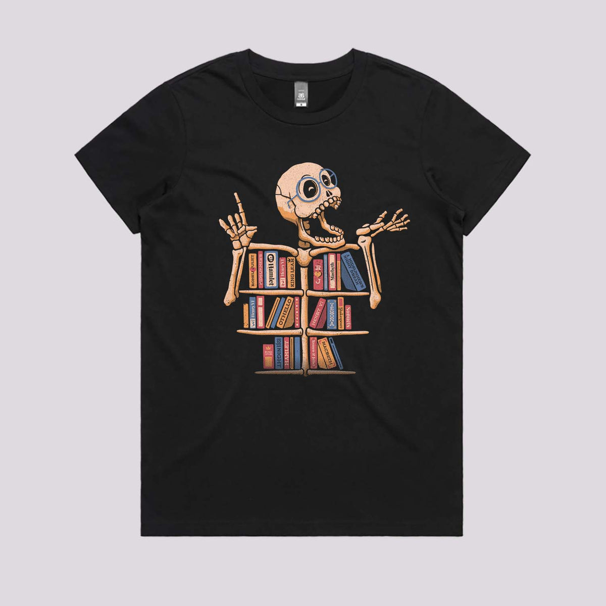 Skeleton Book Shelf T-Shirt | Graphic Tees Online Australia