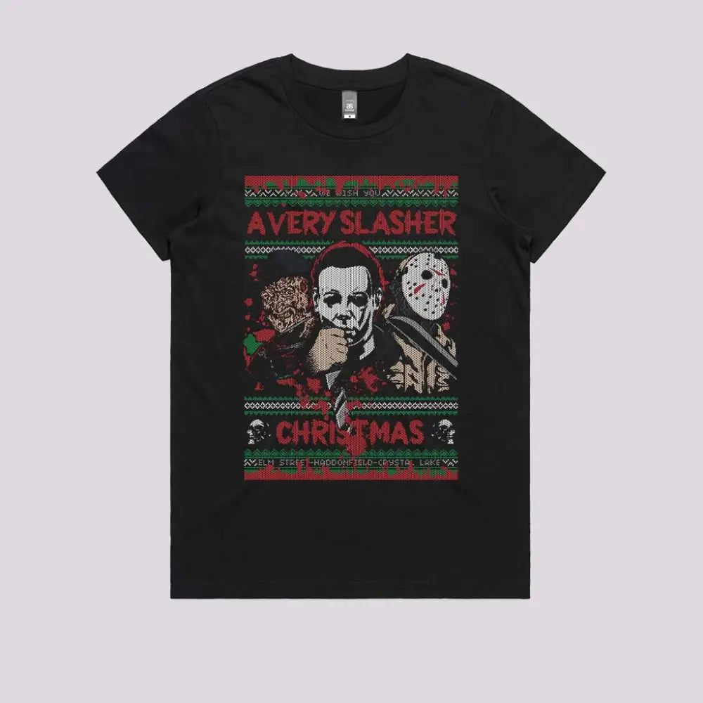 Slasher Christmas T-Shirt Womens / Black Xs Adult Tee