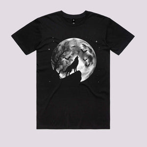 Spooky Wolf and Moon Graphic Tee | Halloween T-Shirts Australia