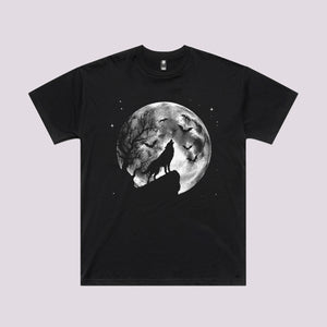 Spooky Wolf and Moon Graphic Tee