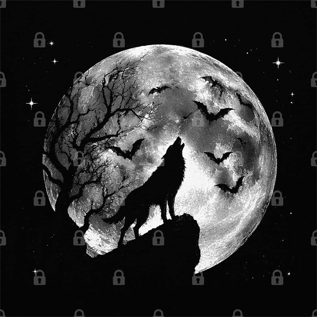 Spooky Wolf and Moon Graphic Tee