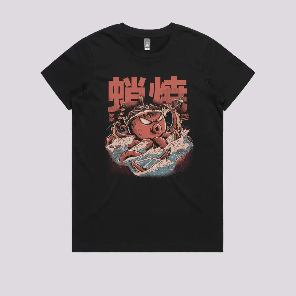 Takoyaki Attack T-Shirt Womens / Black Xs Adult Tee
